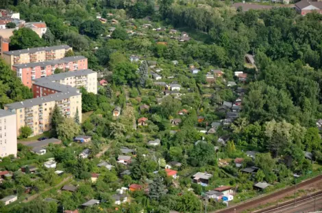 Городские мини-дачи кляйнгартены в центре Берлина с высоты птичьего полета