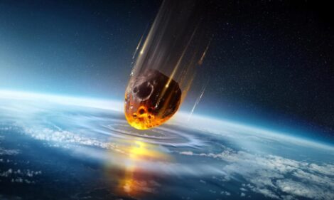 Падение гигантского метеорита на Землю в эпоху динозавров, яркая вспышка астероида в атмосфере